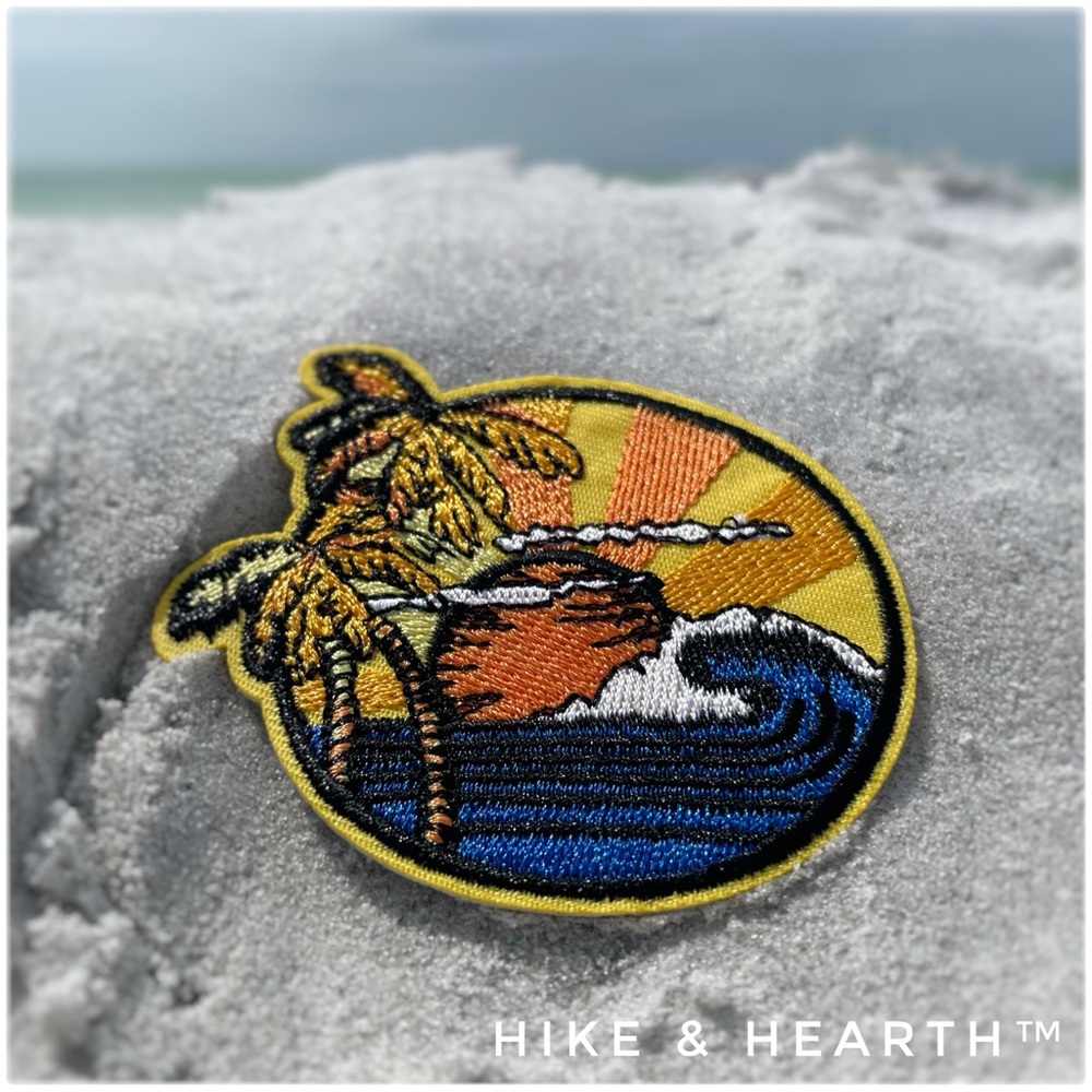 💎NEW Iron On Patch - Sun Ocean Trees Beach Waves🏖️